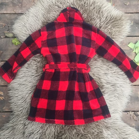 NWT Joe Fresh red & black buffalo plaid bathrobe - size 4 - Picture 5 of 5
